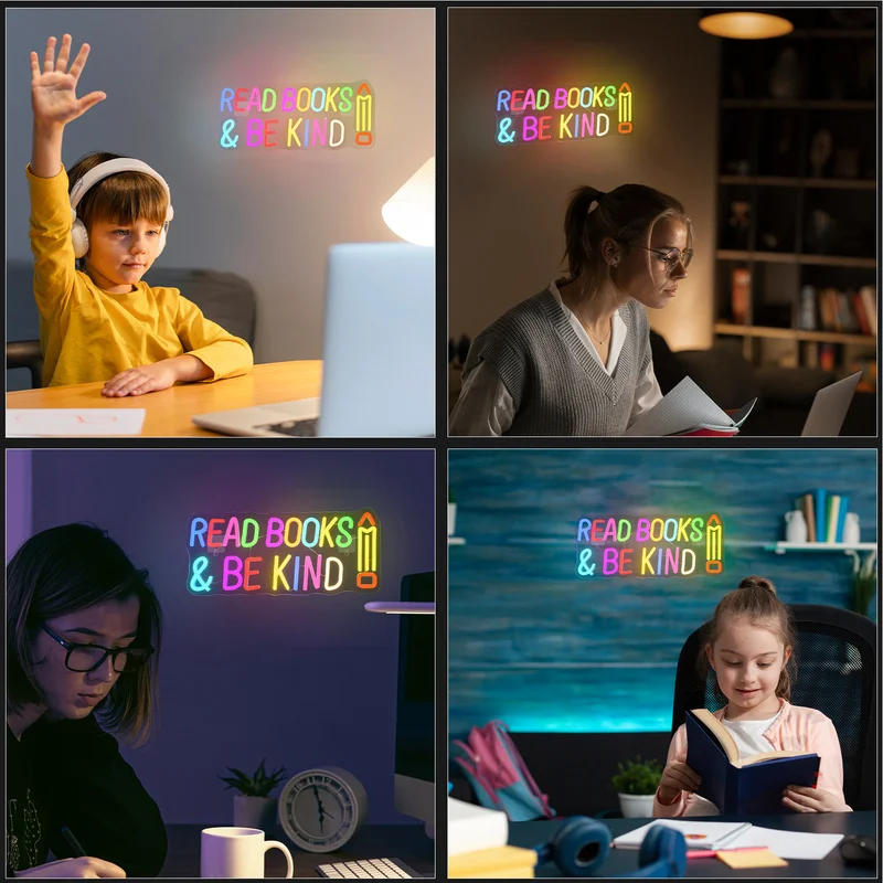 Neon Sign Read Books And Be Kind Wall Hanging Student Light Suitable USB for Classroom Bookstore Library Museum Study Room