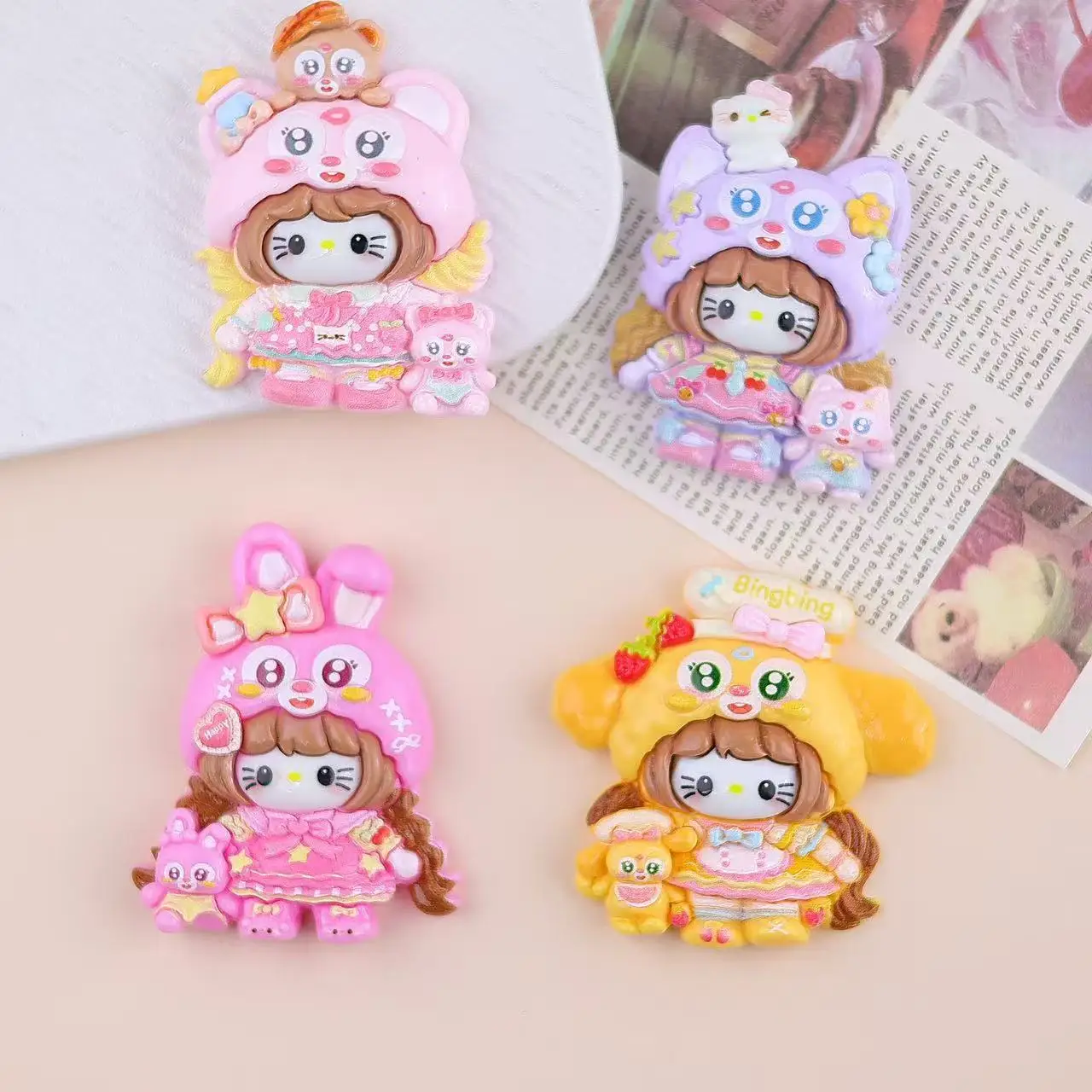 

Miniso cartoon shiny big card cute Sanrio girl resin accessories handmade DIY cream glue hair clip refrigerator sticker material