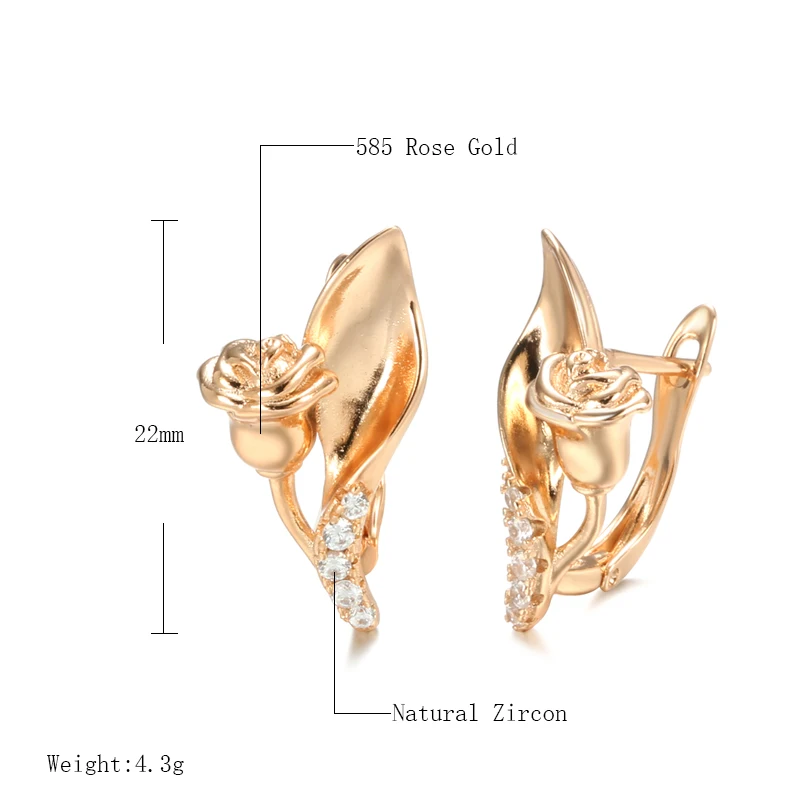 SYOUJYO 585 Rose Golden Luxury Flower Earrings For Women Elegant Natural Zirconia Weeding Jewelry Gift Fashion Romantic Earrings