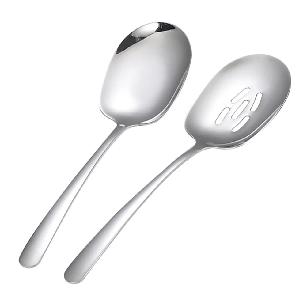 

2pcs 304 Serving Spoons Stainless Steel Rustproof Soup Scoops For Kitchen Colanders Rice Salad Western Food Long Handle Reusable