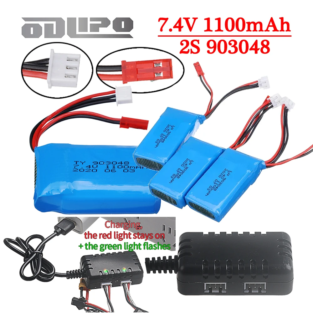 7.4V 2IN1 Charger /7.4V 1100mah Li-Po Battery For WLtoys A979 A969 A959, V912 V913 V353, K929 V262 L959 RC Off-road Racing Car