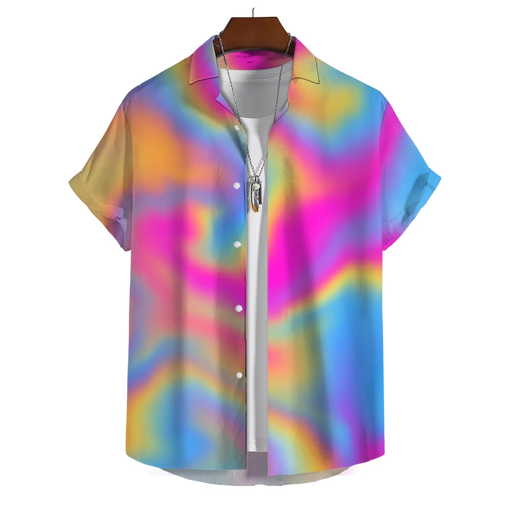 Hawaiiaans Shirt Heren Korte Mouwen Zomer Strand Stijl Shirt Casual En Comfortabele Kleding 3d Geprint Regenboog Patroon Kleding