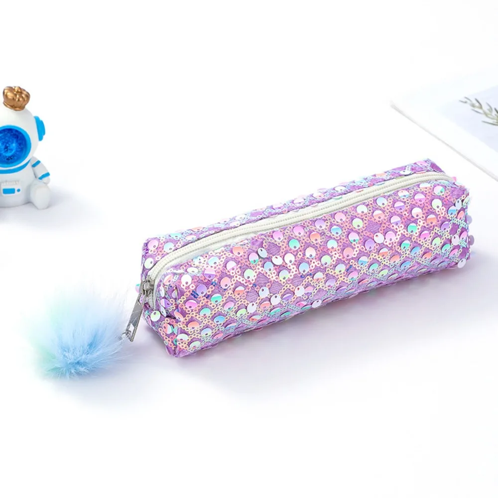 Sequined Sequin Pencil Case Rainbow Colors Zipper Closure Stationery Storage Bag Portable Durable Student Pen Bag