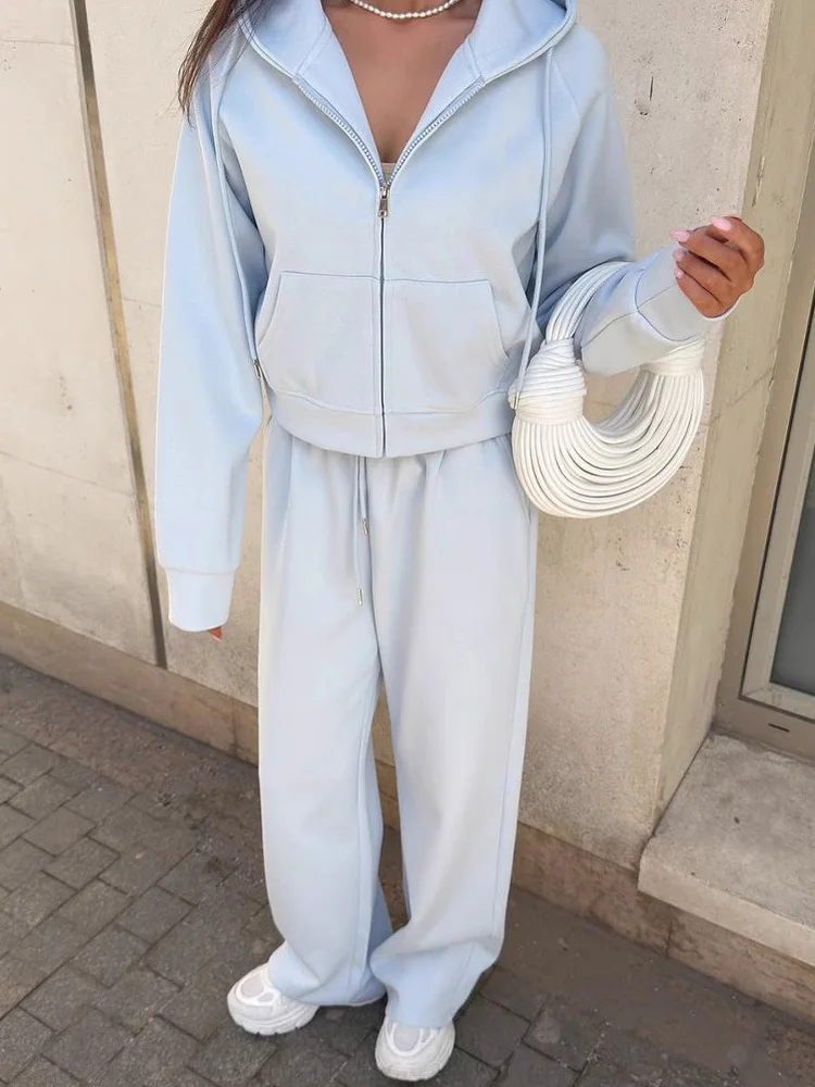 

Women's Spor Long Sve Zipper Hooded Jaet And Pants Set Casual Outfit Two-Piece Ensemble Winter Faion Adult Size