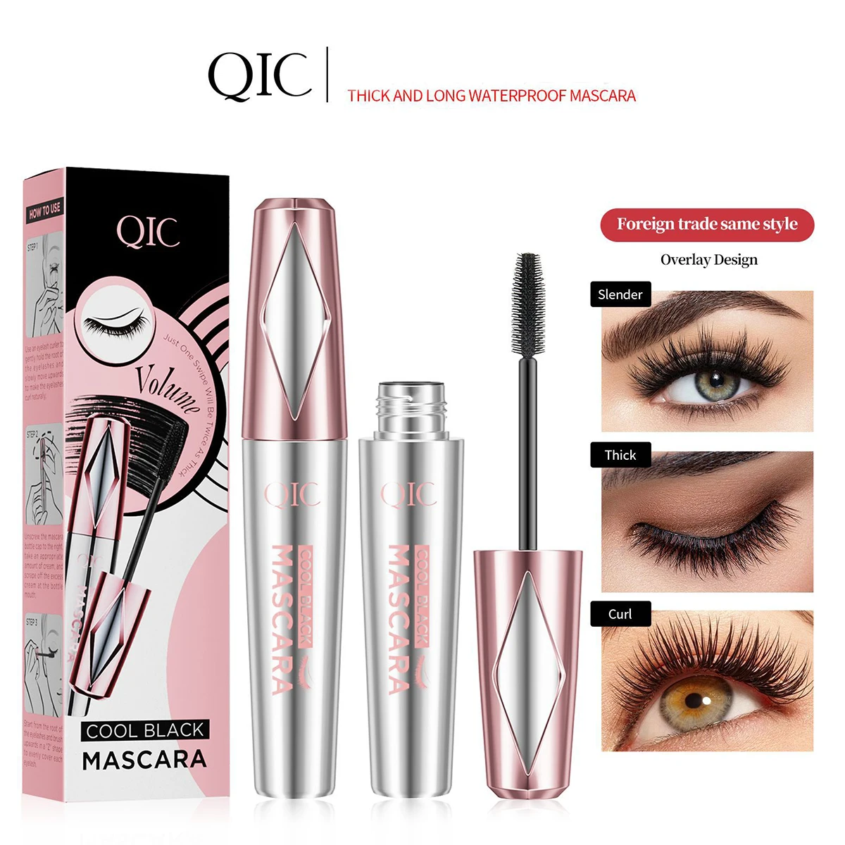 Cool Black Mascara, waterproof and sweatproof, no smudging, no makeup removal, long, curling and volumizing mascara