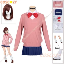 Momo Ayase Cosplay Costume pour filles et femmes, perruque Anime Dandadan, pull, jupe, uniforme scolaire, boucles d'oreilles, chaussettes ras du cou, fête de Noël