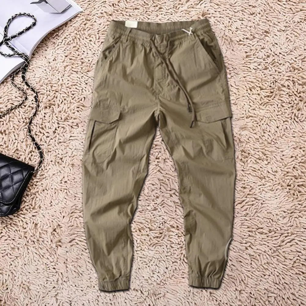 Elastic Waist Casual Trousers Solid Color Men's Gym Training Jogging Sweatpants with Elastic Waist Side for Active for Men