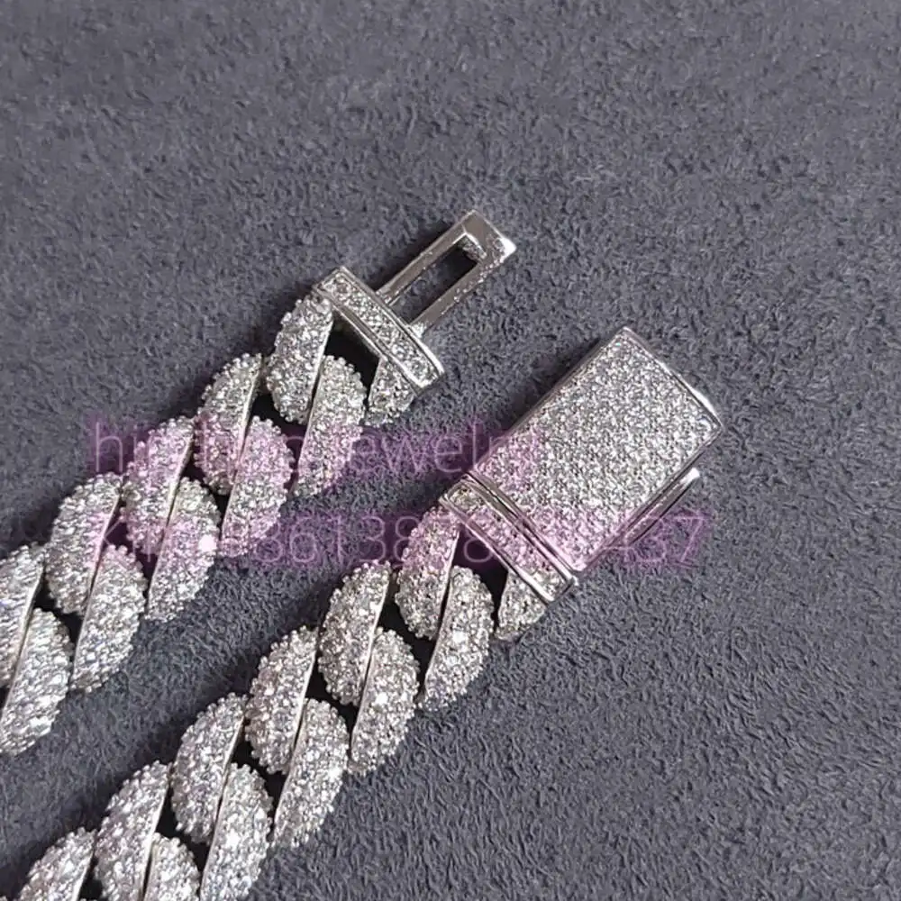 Luxury Hip Hop Jewelry Cuban Link Chain 925 Silver Custom 10mm Width Gra Certificate Moissanite Diamond Cuban Necklace.