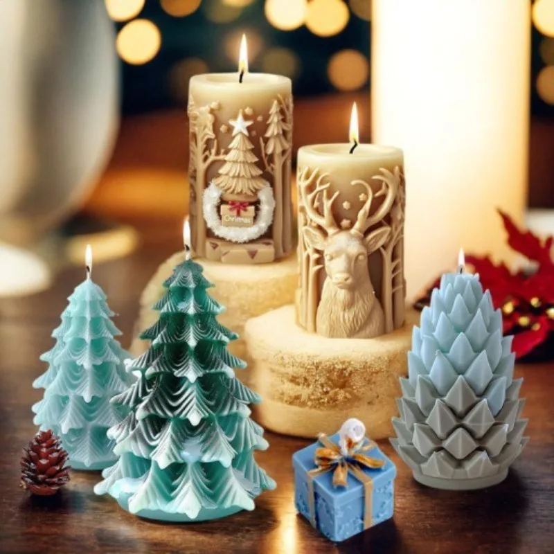 Christmas elk relief cylindrical scented candle silicone mold DIY Christmas tree cylindrical ornament mold