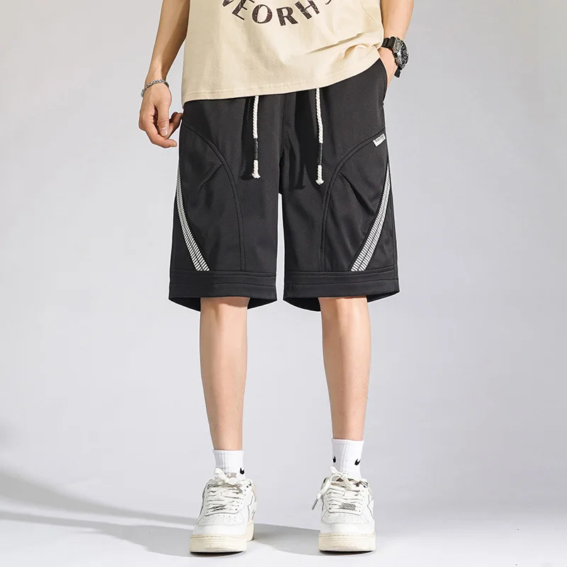 2024 New Summer Spliced Cargo Shorts Men Korean Streetwear Wide Leg Baggy Cargo Short Pants Straight Loose Casual Shorts Male