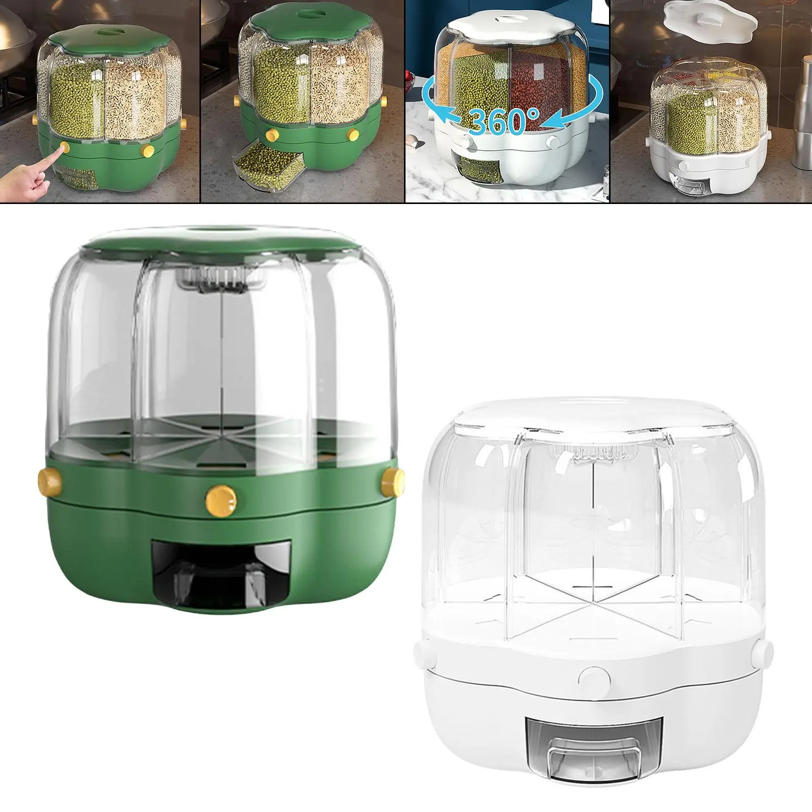 Rotating Cereal Dispenser Food Container Organization Dry Food Storage Box Multifunctional Airtight