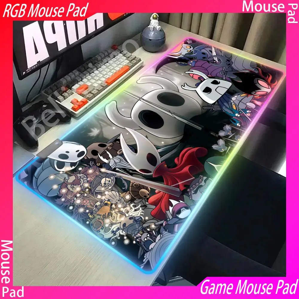 Hollow Knight Mouse Pad Gamer Rgb Desk Mat Back Light Led Mousepad Setup Gaming Accessories Deskmat Big Mousepepad Backlight