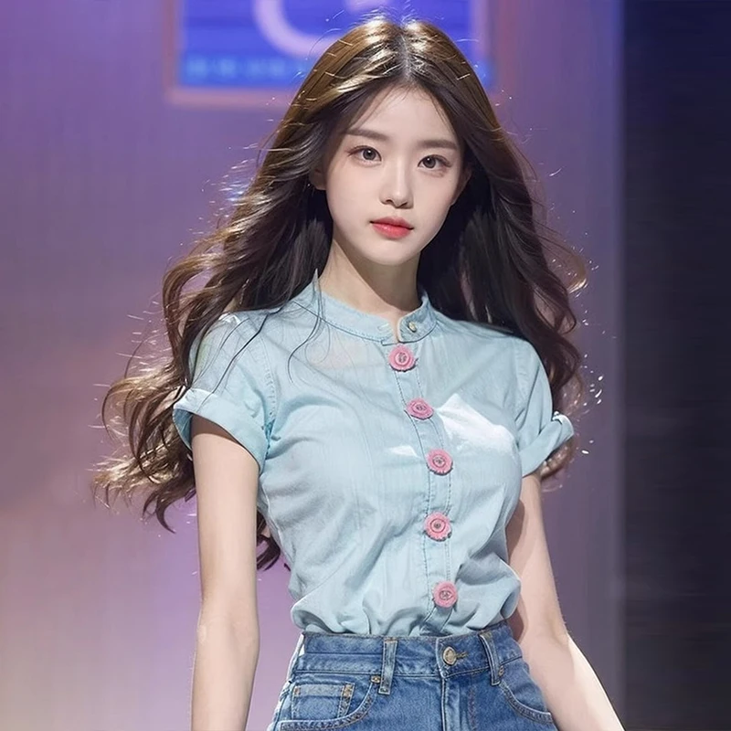 Unique Sli ort Sve Lake Blue irt Women's Faionable Unique irt Summer Retro Chinese Sle New Sle Commute Sle