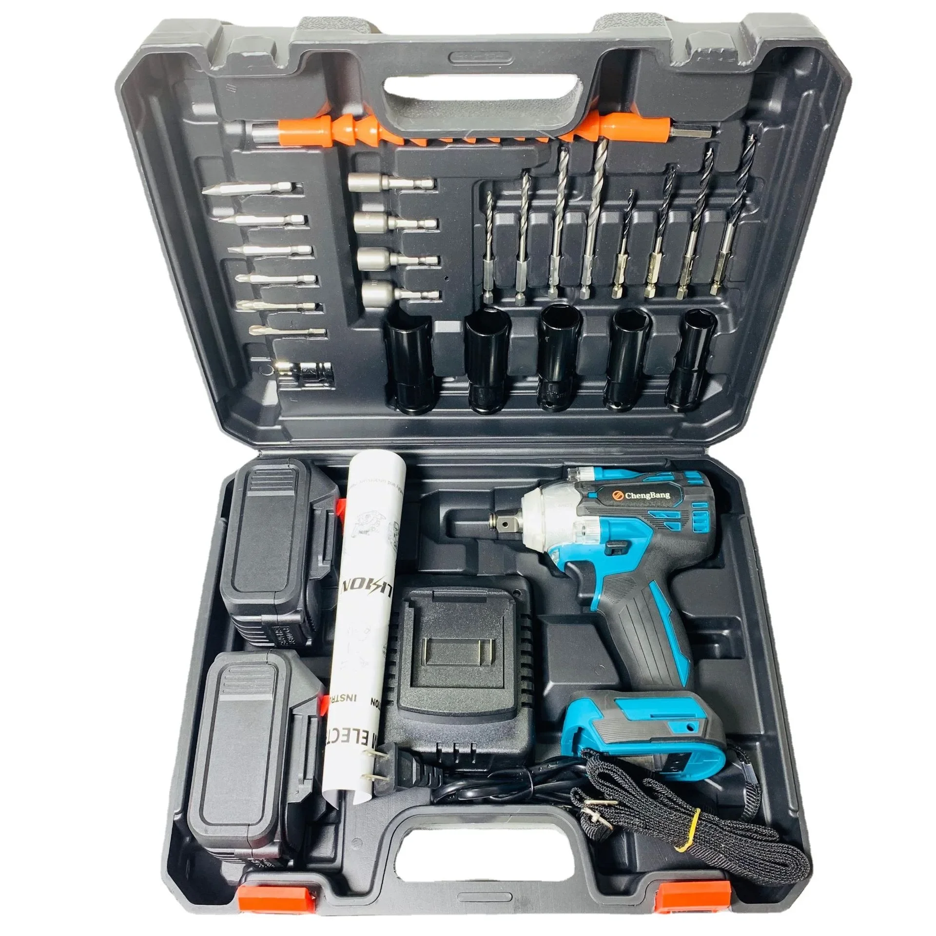 

-Household Rechargeable Brushless Electric Torque Wrench Kit Portable Cordless Impact Wrench Car Tire Tools Industrial Battery