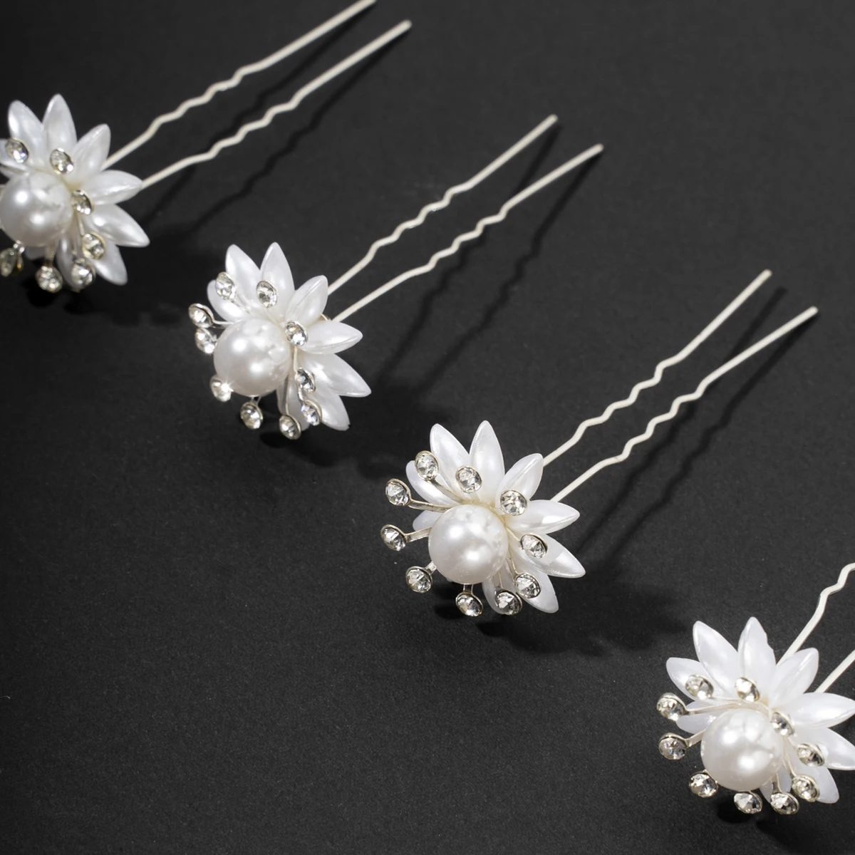 12pcs flat hair hairpins, pearl flower hair accessories, braided hair accessories with diamond pins, U-shaped clip small hairpin