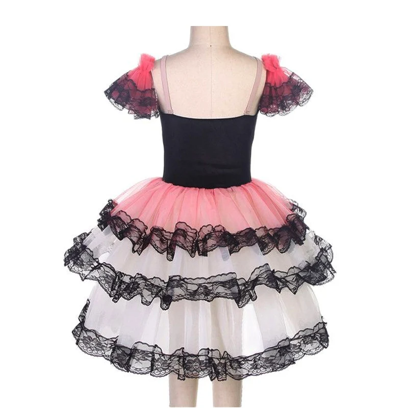 Longue jupe de ballet rouge pour filles et femmes, tutu romantique, robe espagnole pour enfants, olympiques de performance de danse de ballet, robe de cardan