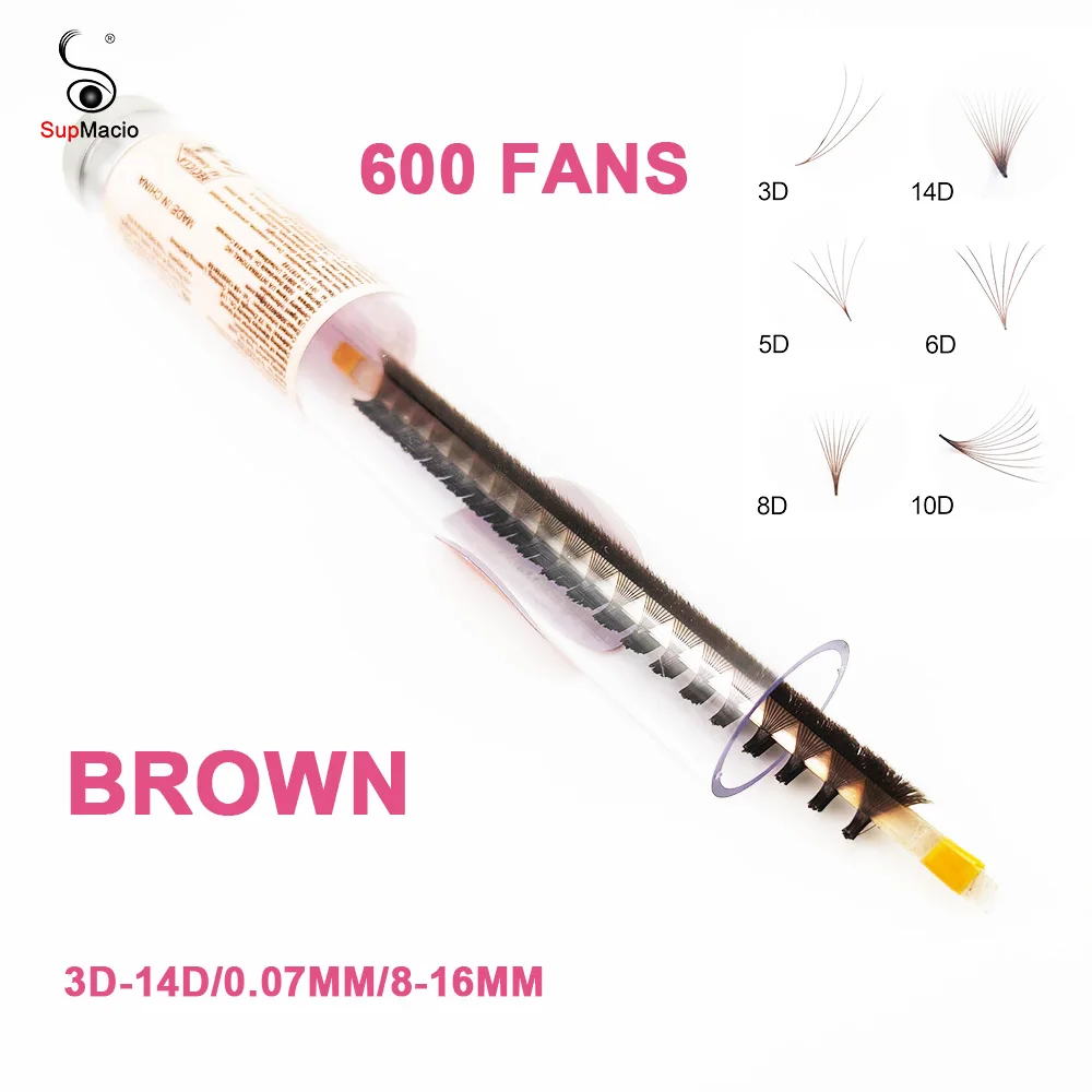 Supmacio Brown Premade Volume Fan 600Fans C/D Curl 8-16MM Ultra Speed Loose Fan Eyelashes Extension 3D/5D/6D/8D/10D/14D