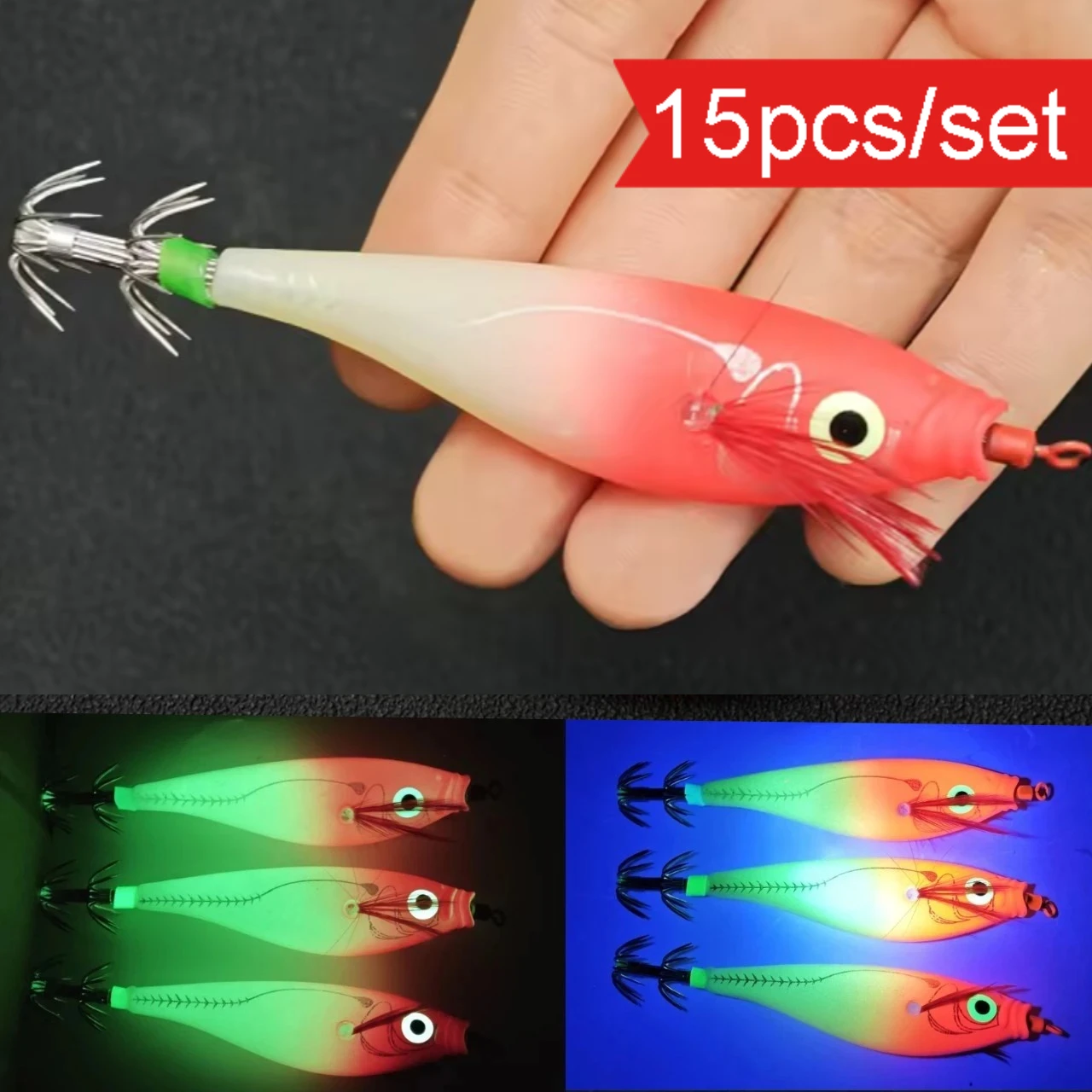 Saltwater Fishing Hook - 15 peças de anzóis luminosos de