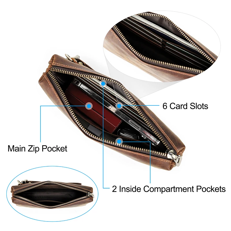 Men Clutch Bag Designer Genuine Leather Clutch Wallet Handbag Male Vintage Long Purse Zipper Card Holder Large Capacity Bolsas