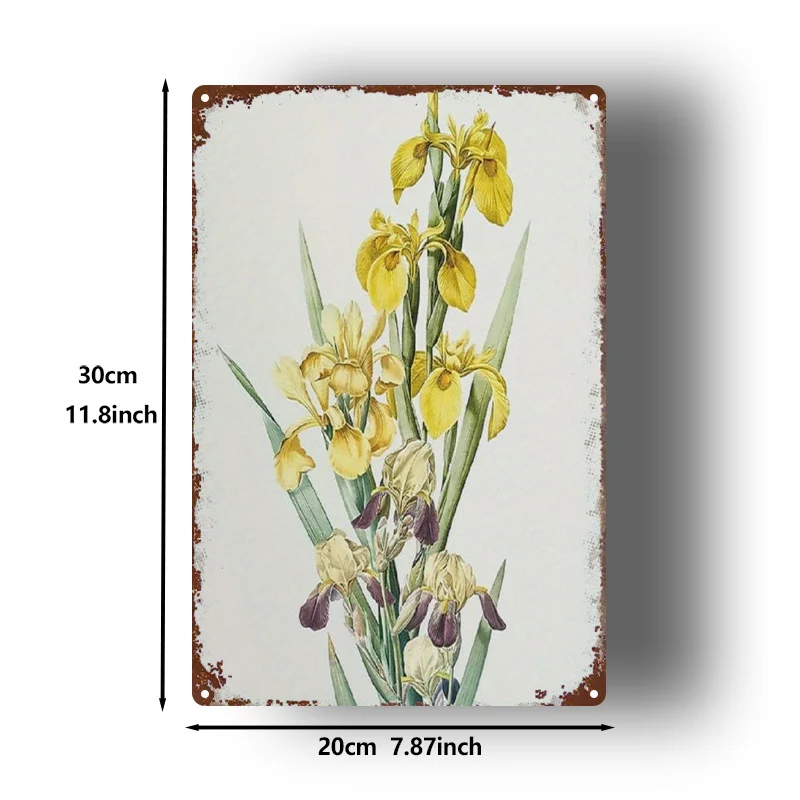 2D Flat, 1pc, Metal Sign, Yellow Iris Metal Decorative Painting Retro Wall Decoration, 8X12 Inches (20X30 Cm) Iron Plate, Indoor