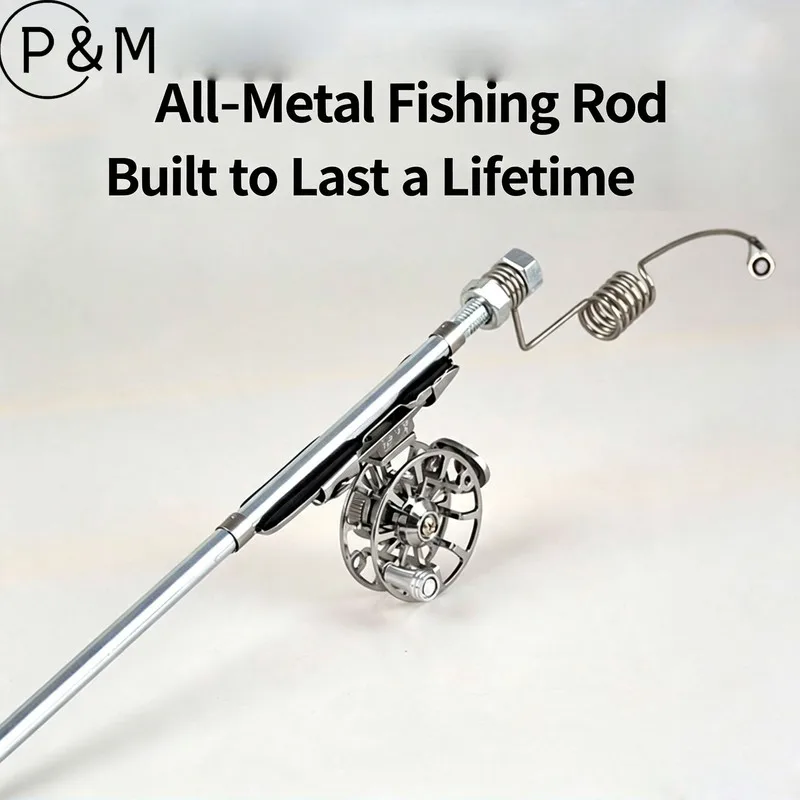Integrated Full Metal Ground Insert Fishing Rod Mini Portable Super Short Sea Rod Ice Fishing Rod Raft Rod Reel Combo