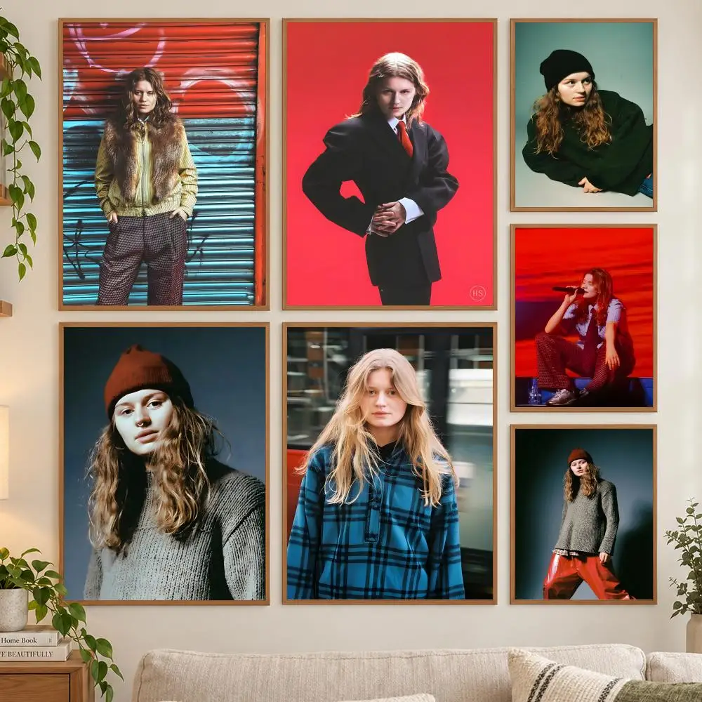 Singer girl in red Poster HD art sticky wall waterproof home living room bedroom bar aesthetic decoration