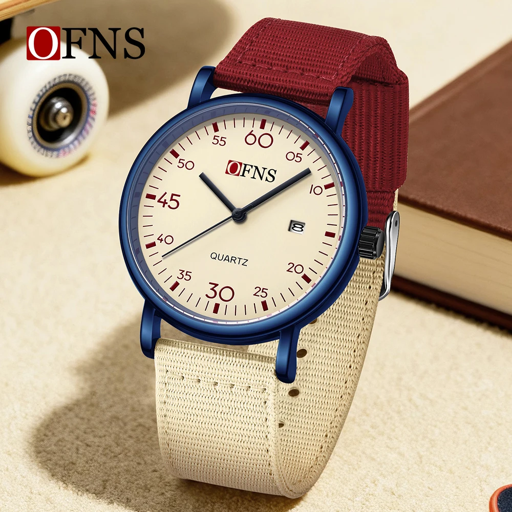 OFNS 1593 Women's Watch Calendar 3ATM Waterproof, Lightweight, Retro, Color Contrasting, Casual Fashion Men's and Women's Watch