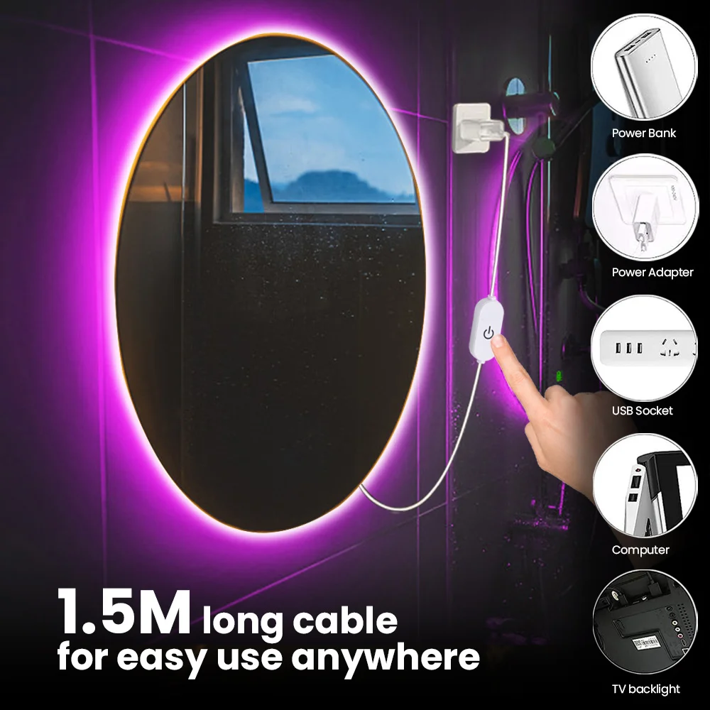 5V 9 Colors Dimmable COB LED Strip Light Touch Dimmer USB Power 320LED/m 8mm PCB Mirror TV Backlight Kitchen Room Night Lighting