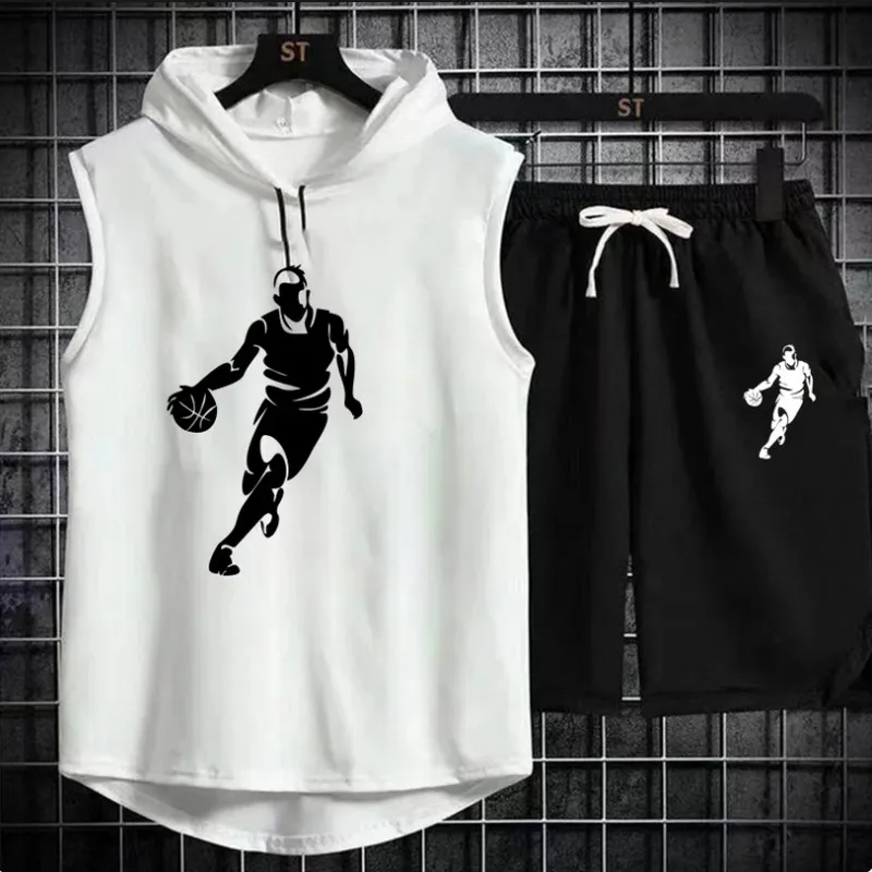 Brand Summer Men's Two Piece Set CasualT-Shirt and Shorts Set Mens Sports Suit Fashion Short Sleeve Tracksuit Hooded T-shirt