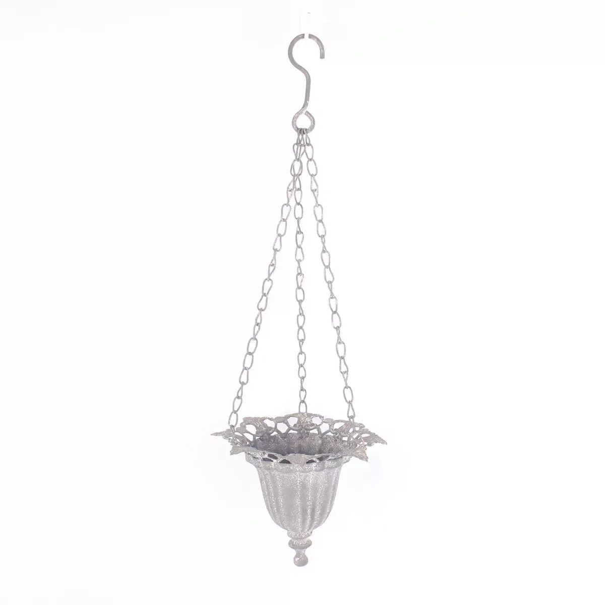 

Vintage Iron Hanging Planter Basket with Decorative Lace Edge, Gray, 14.5cm Diameter, 45cm Chain Length, 2 Pieces