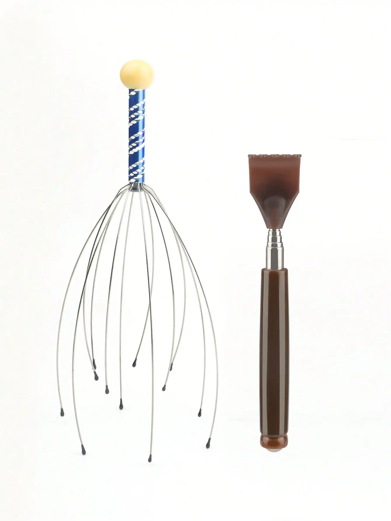 2-Piece Manual Scalp Massager and Back Scratcher Set—Relieves scalp fatigue and promotes relaxation at home