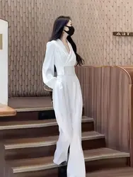 Ladies Trouser Formal Wide Leg Spring Autumn Business Women's Blouse and Pants Two Piece Set White Shirt Aesthetic Clothes Cheap