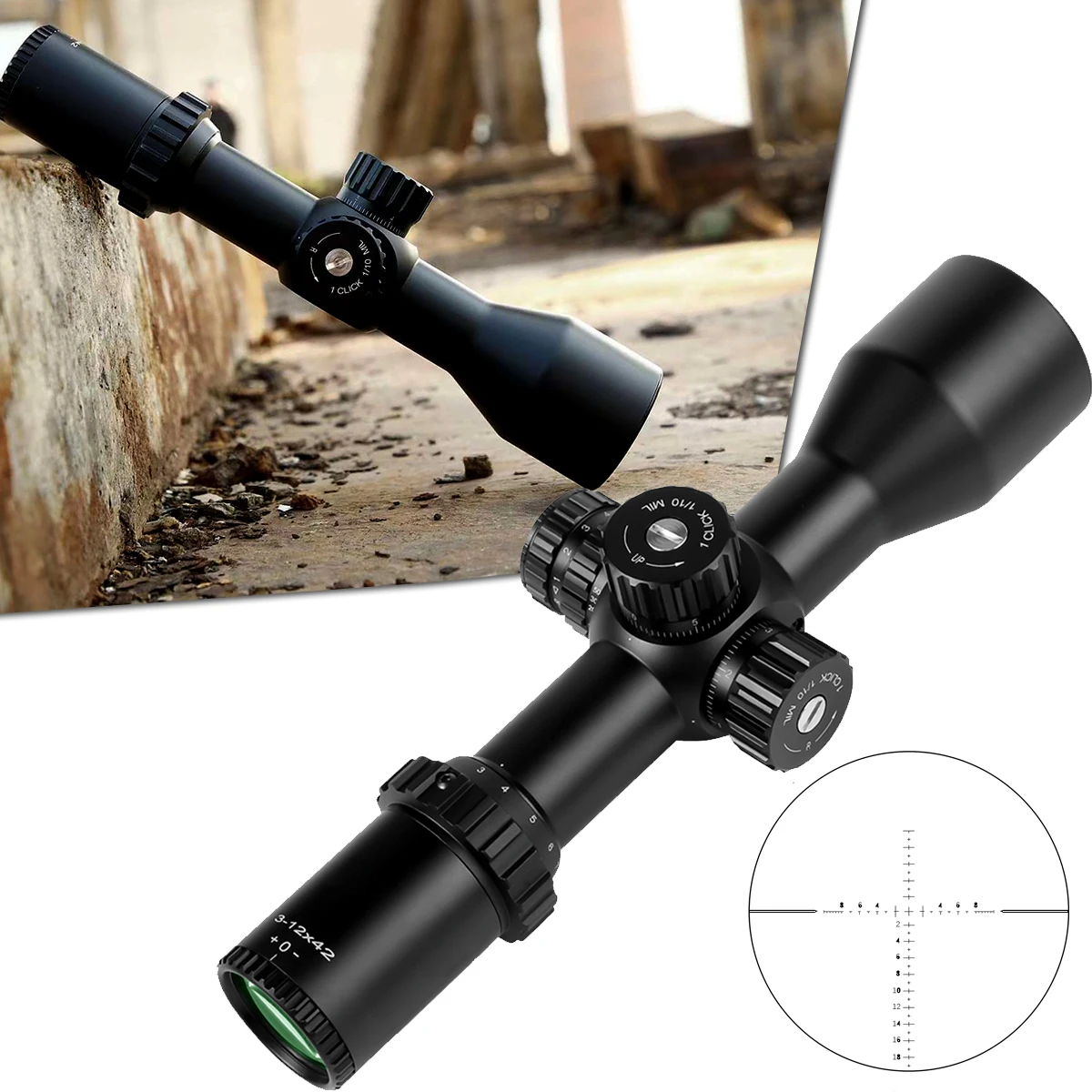 MR3-12x42 Tactical Scope Glass Plate Front Side Adjustment With Light Short Front Telescope Outdoor Hunting Bird Watching Scope