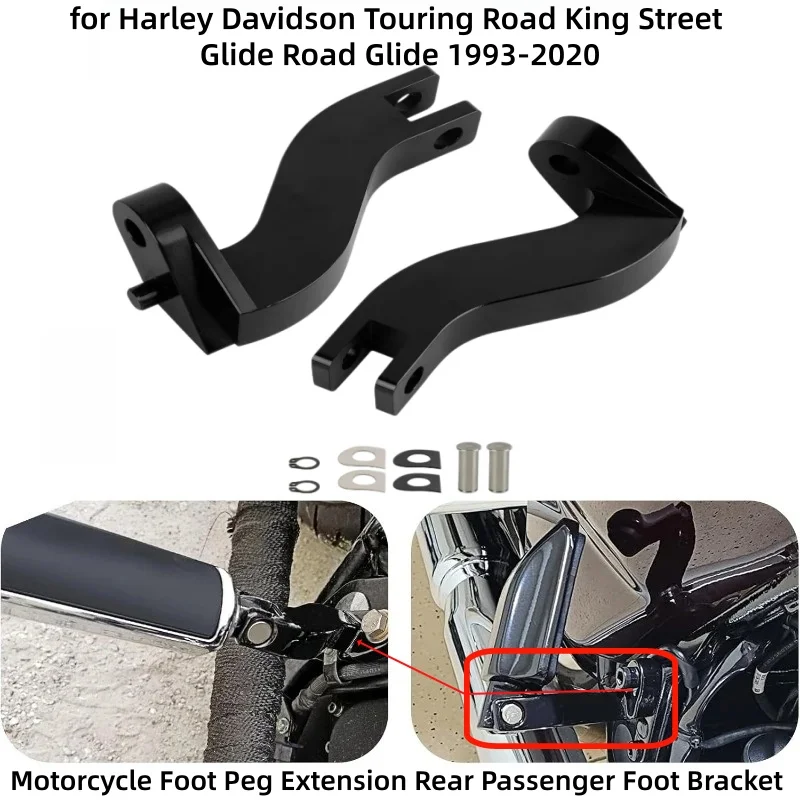 Motorcycle Foot Peg Extension Rear Passenger Foot Bracket for Harley Touring Road King Street Glide Road Glide 1993-2020