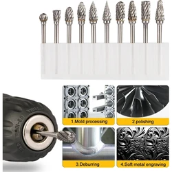 10pcs 3mm Shank Cemented Carbide Milling Cutter Burr Diamond Cut Rotary Dremel Tools Electric Grinding Rotary Tools