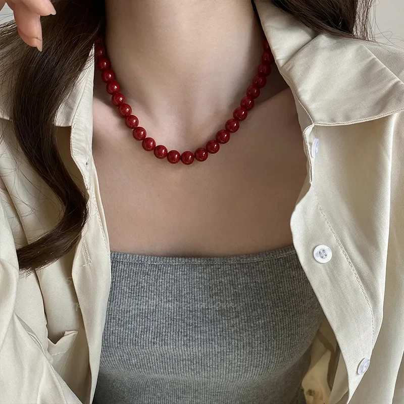 Minar Charming 4 6 8 10 12mm Round Glass Beads Strand Beaded Necklace for Women Silver Plated Ingot Clasp Chokers Pendientes