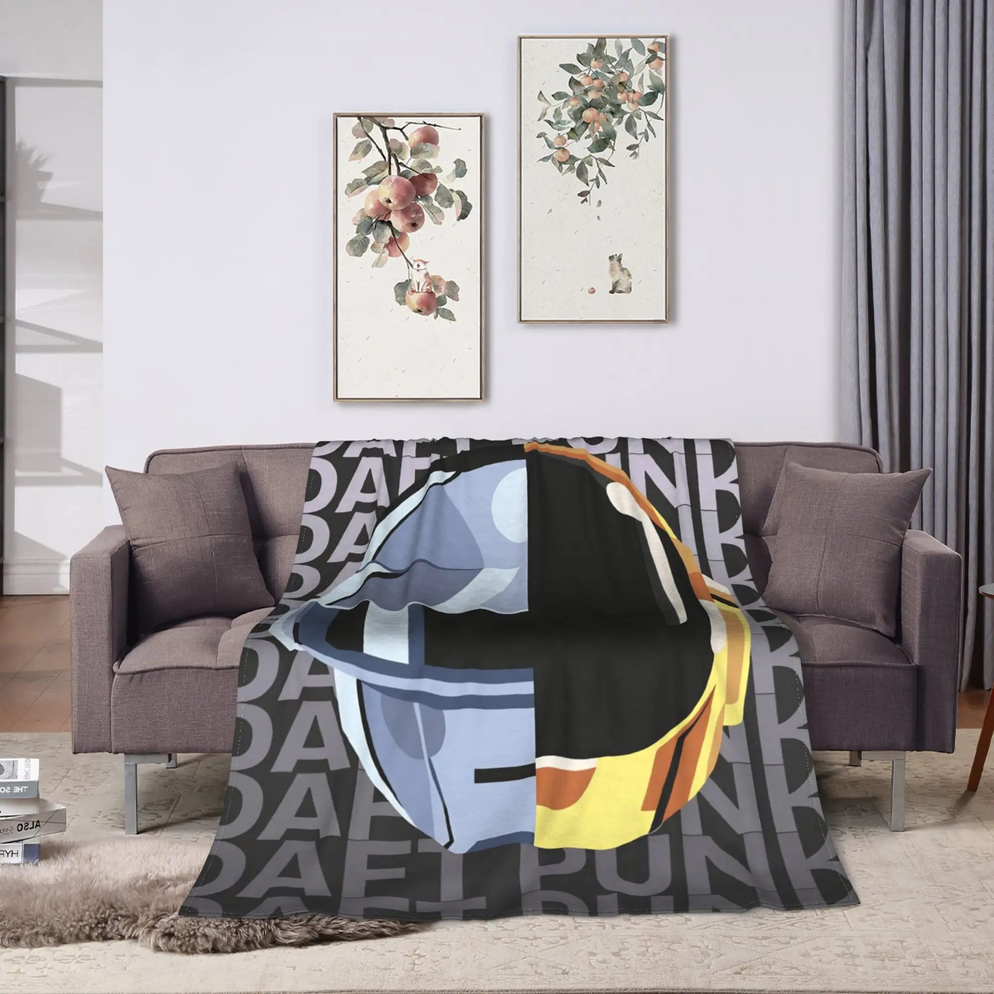 Daft Punk Helmet Super Soft Blankets  Camping Plush Throw Blanket Print Couch Chair Flannel Bedspread Sofa Bed Cover