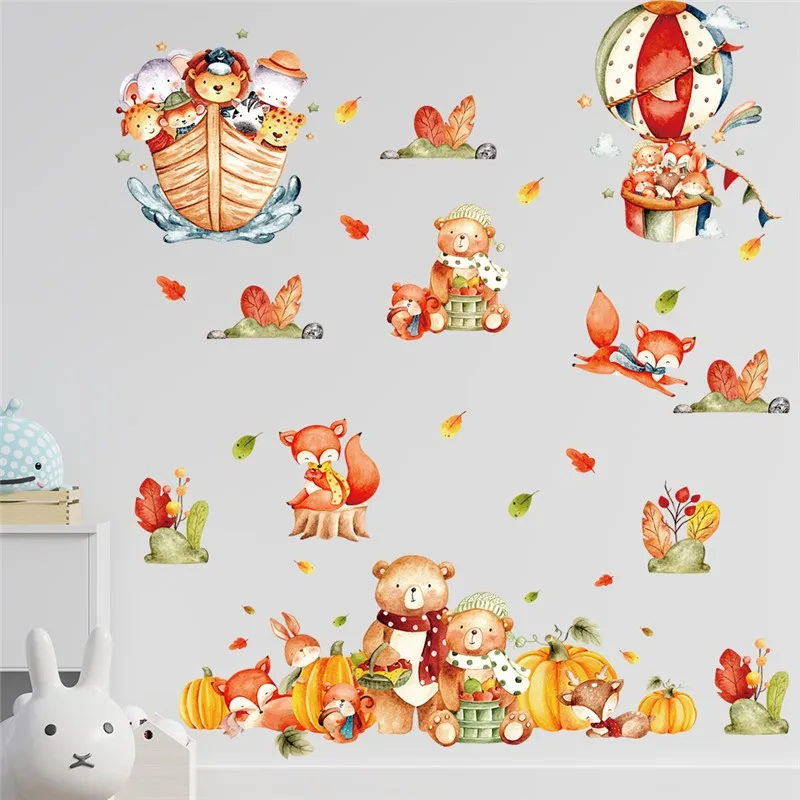 Cartoon Animals Enjoying the Life Wall Sticker For Kids Bedroom Decor Africa Safari Mural Art Diy Home Decal Pvc Poster
