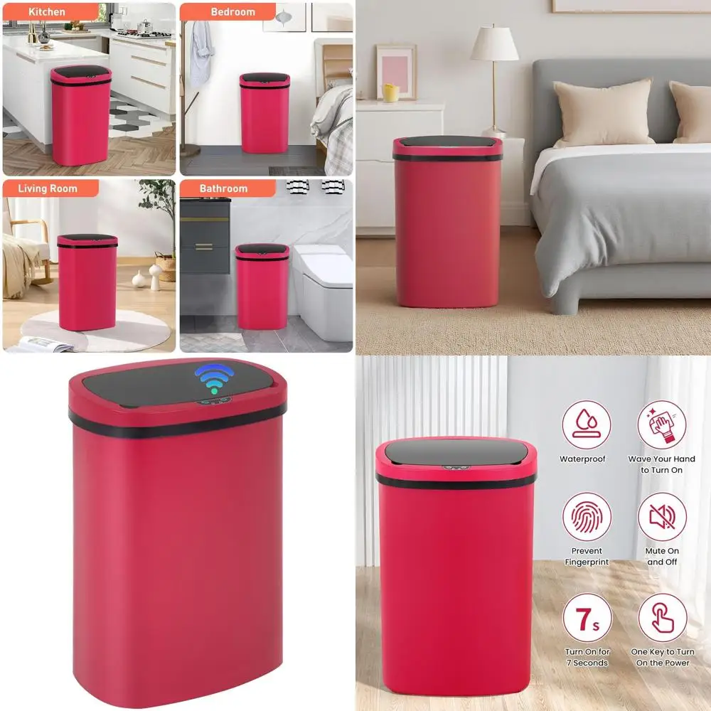 

Touch-Free 13 Gallon Kitchen Trash Can with Lid, 54 Liters, Odor-Controlled, Plastic Bin for Dorms, Bedrooms, Offices