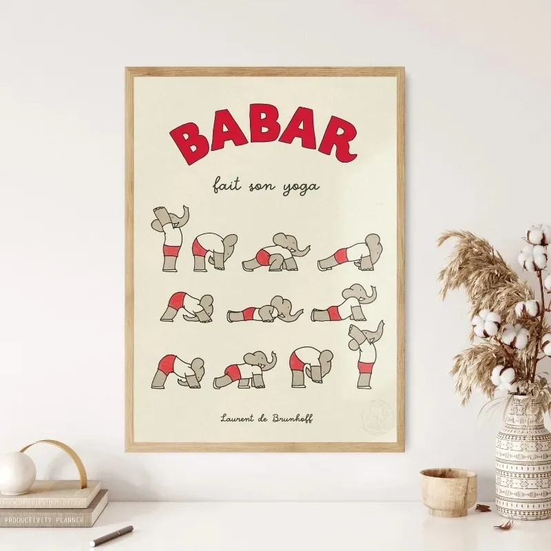 الكرتون الفيل بابار الأسرة سيارة لطيف اليوغا أنيمي المشارك والمطبوعات قماش الطباعة جدار صورة فنية للأطفال غرفة الحضانة ديكور #4