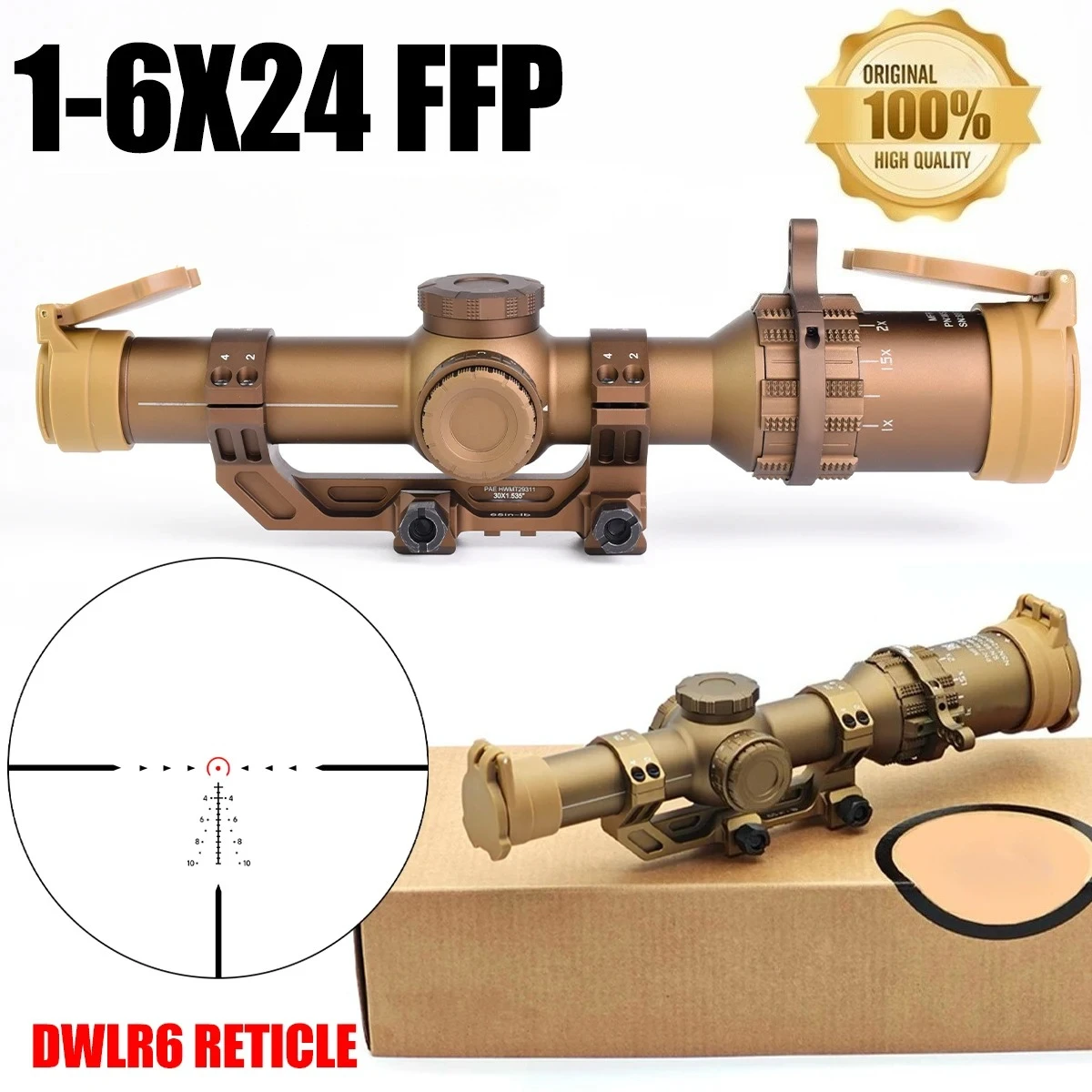 Hunting 1-6X24mm Tactical 6T SCOPE FFP First Focal Plane Scope DWLR6 Illuminated Reticle W/30mm Cantilevered Clamp Mount