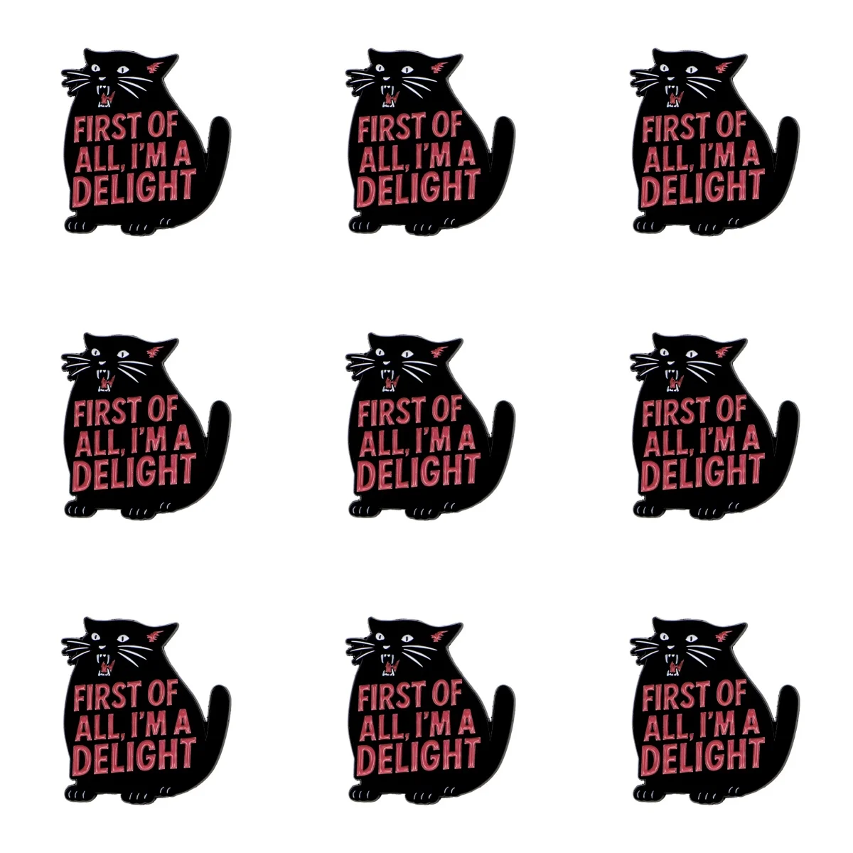 9 Stück „First Of All I'm A Delight“ Schwarze Katze Emaille-Pin Lustiges Anstecknadel-Abzeichen Brosche für Rucksack, Hut, Jacke, Kleidung, Dekoration, Schmuck, Geschenk – Detail 2