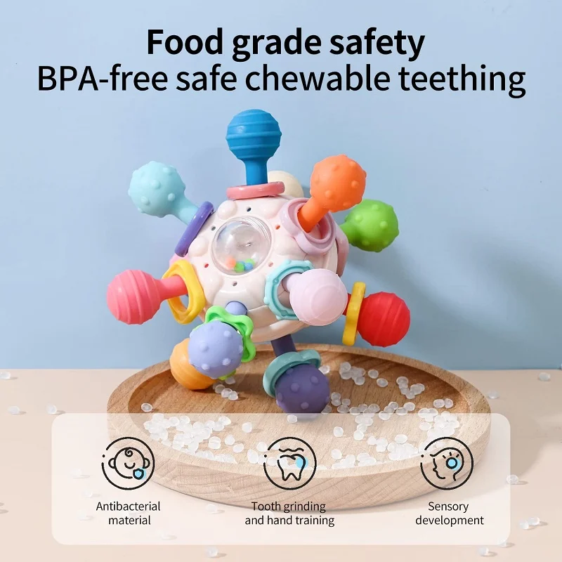 Juguetes de dentición para bebés, grado alimenticio, Montessori, sensorial, sonajero, mordedor, 0, 3, 6, 12 meses