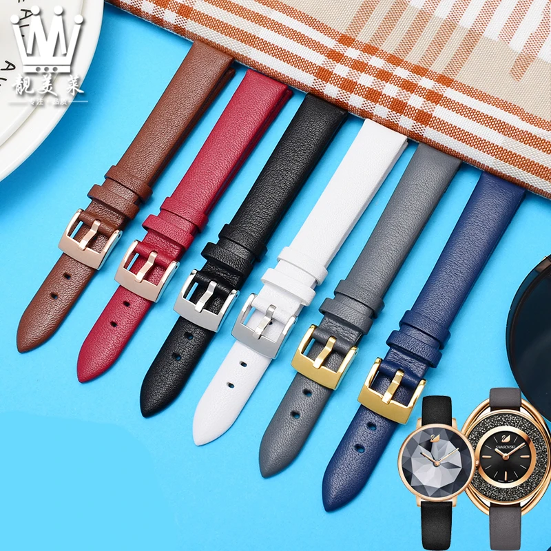 Genuine Leather Cowhide Watch Strap for Swarovski 5158972 Armani Fossil Series Women Watch Chain Plain Watchband 12mm 14mm 16mm