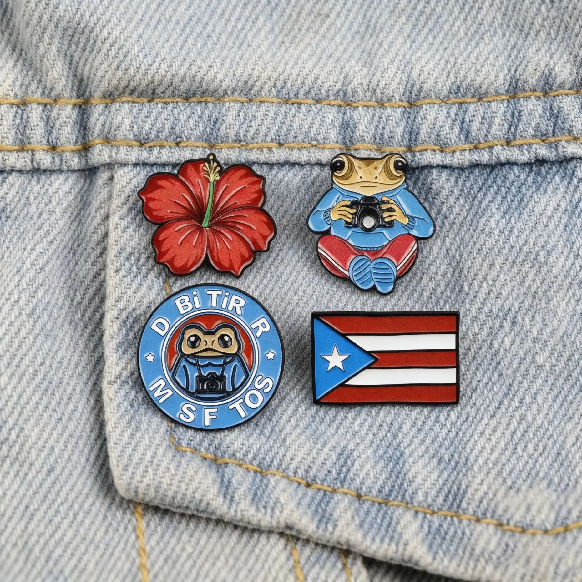 Cartoon Frog Enamel Pins Red Hibiscus Flower Lapel Pin Creative Flag Brooch for Backpack Fashion Jewelry Gift for Fans
