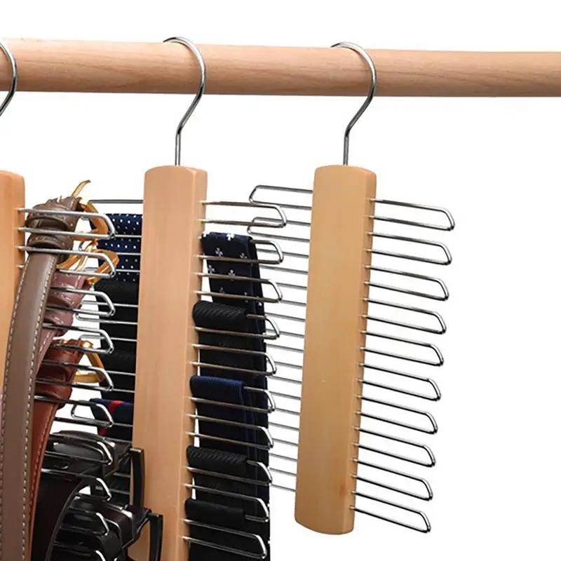 Tie Rack Hangers 20 Wood Made Necktie Belt Hangers 360 Degree Space Saving Wardrobes Organizer For Men Scarf Belt And Neck Ties