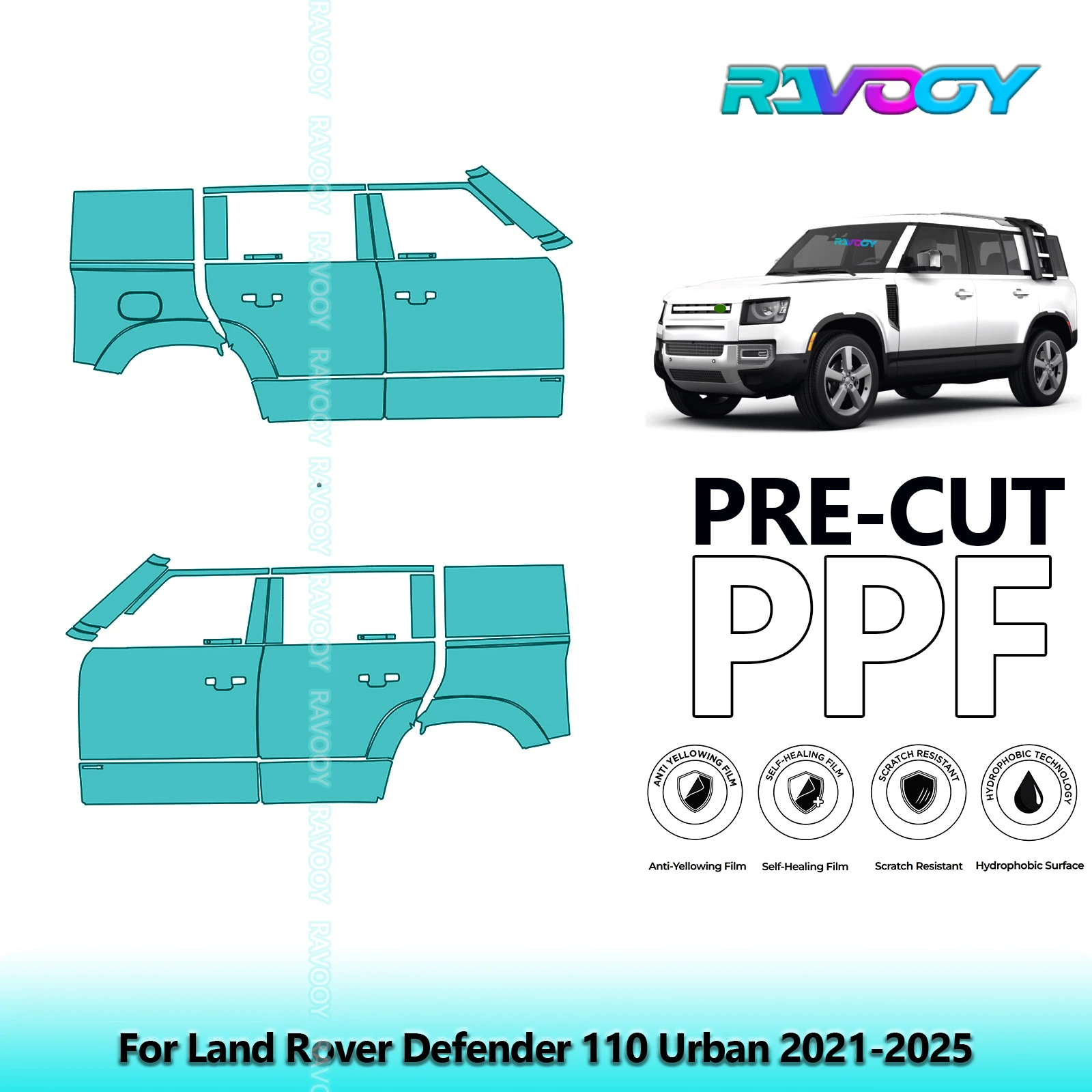 

For Land Rover Defender 110 Urban 2021-2025 8.5mil Clear Matte Pre-Cut PPF Door & A/B Pillar Kit TPU Paint Protection Film Set