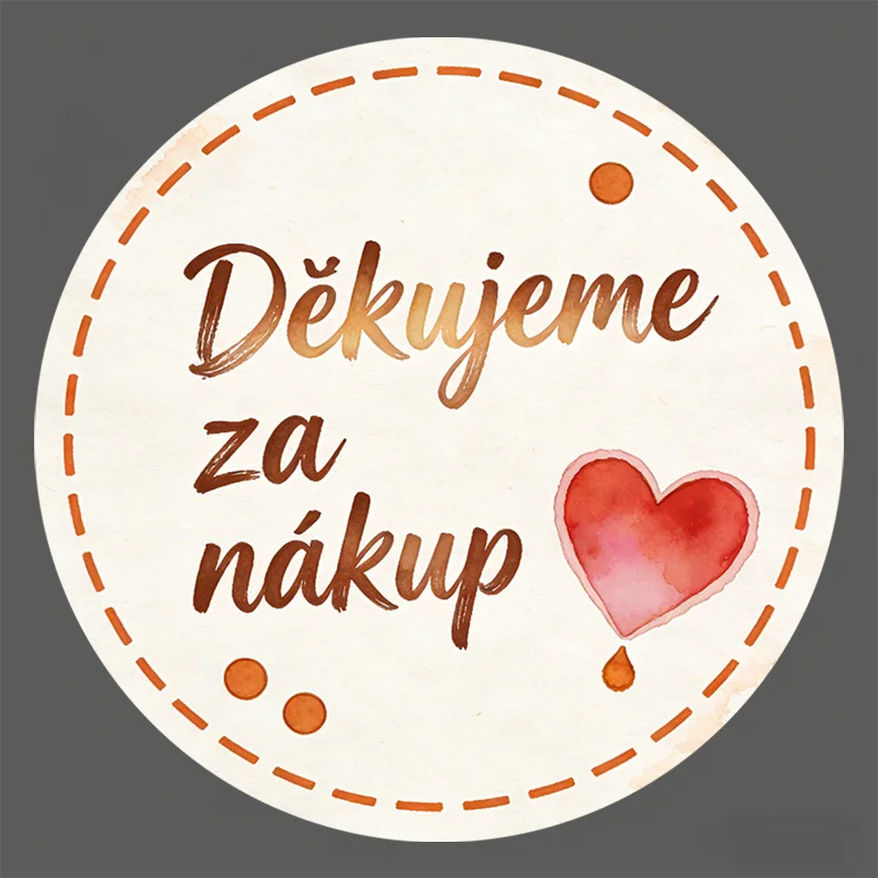 

96PCS/288PCS Round Stickers - Watercolor Red Heart "Děkujeme za nákup" Design for Gift Bags, Gift Boxes & Shopping Packages