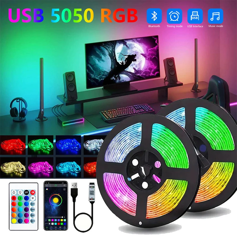 

5M LED Strip Light Color Changing 5050 RGB USB Flexible Lights with 24 Keys FOR Children Gaming Room Home Party TV Backlight