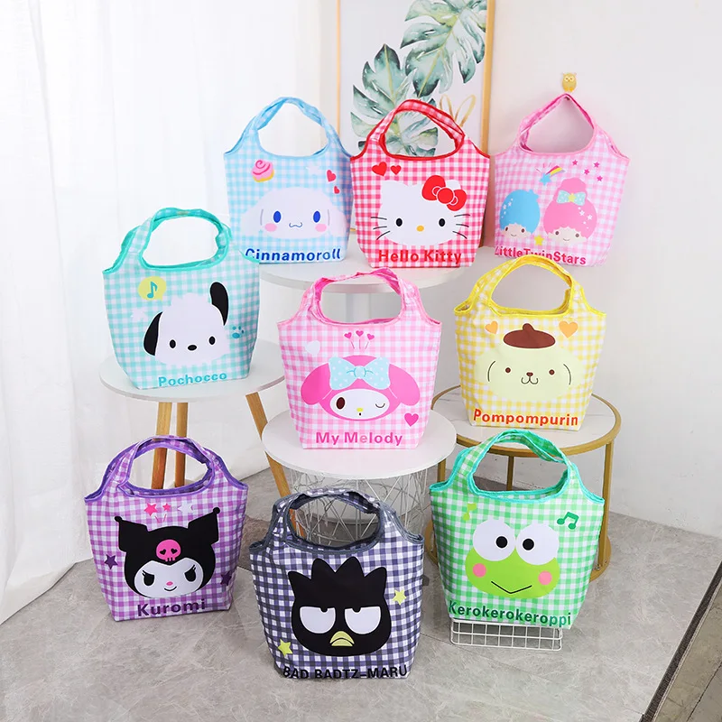 

Kawaii Sanrios Thermal Lunch Bag for Kids kt cat Cinnamoroll Kuromi Cartoon Canvas Lunch Box Bags Children Women Food Door